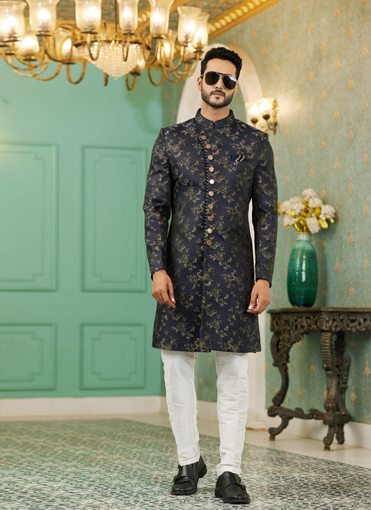 Black Jacquard Silk Indo Western Outfit