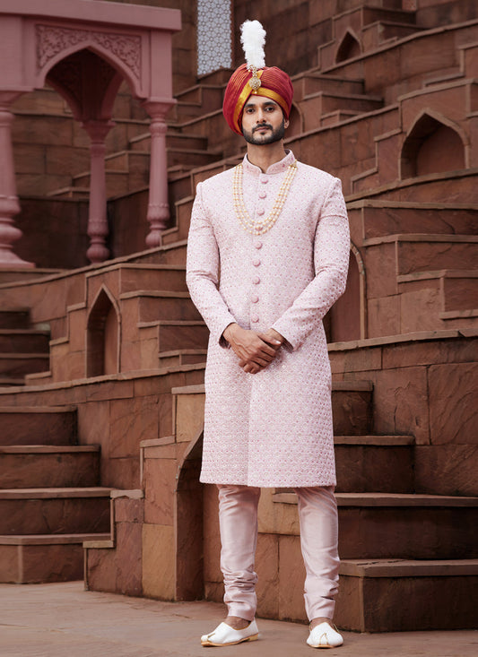 Pink Art Silk Designer Sherwani