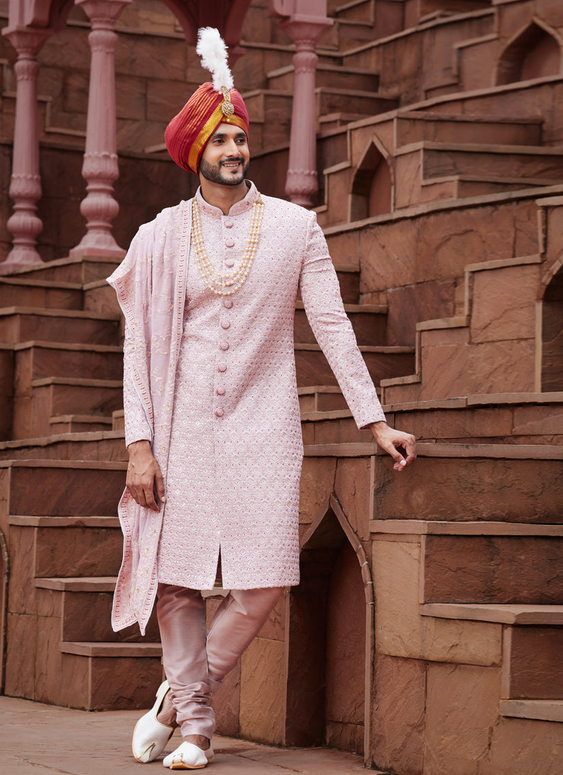 Pink Art Silk Designer Sherwani