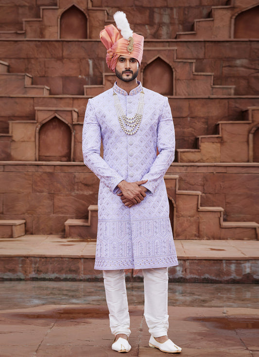 Light Purple Art Silk Designer Sherwani