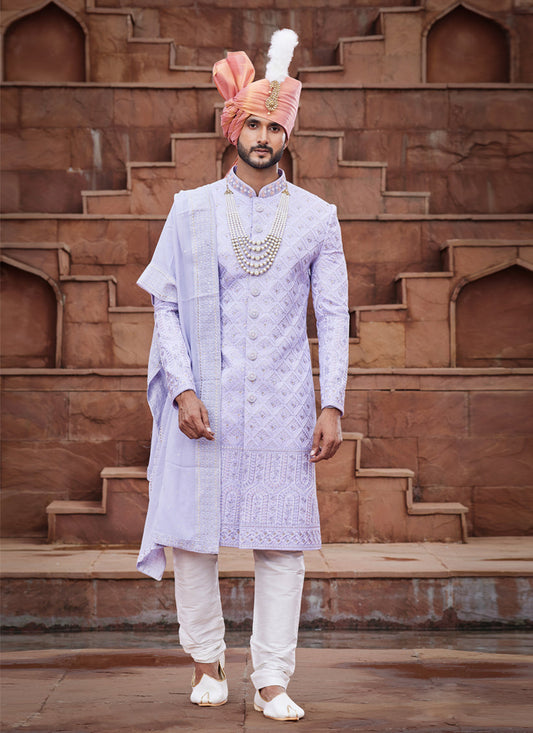 Light Purple Art Silk Designer Sherwani