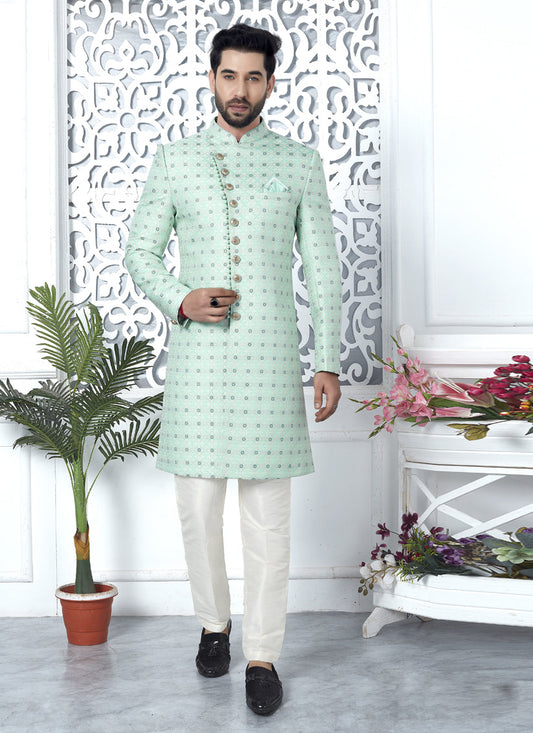Mint Green Jacquard Silk Indo Western Outfit