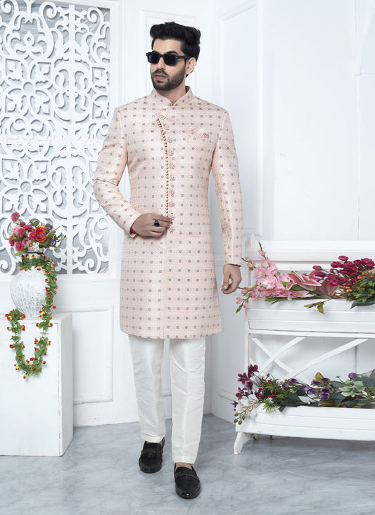 Pink Jacquard Silk Indo Western Outfit