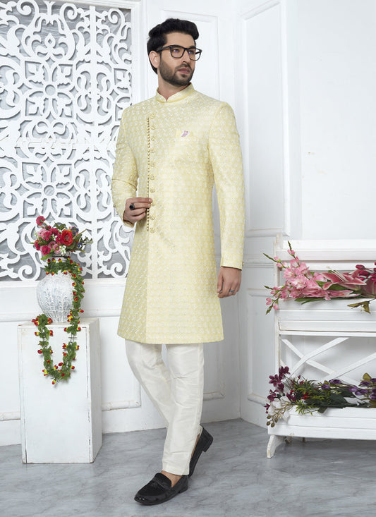 Lemon Yellow Art Silk Indo Western Outfit