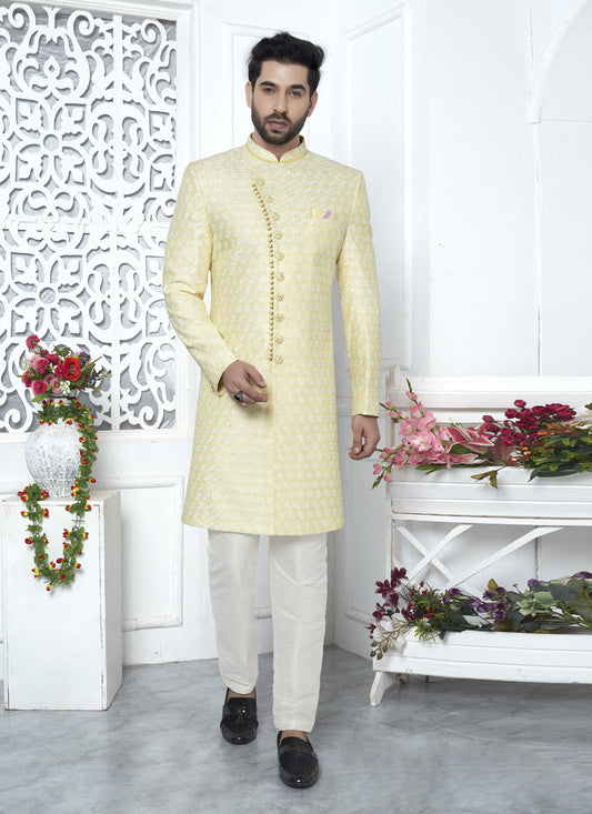 Lemon Yellow Art Silk Indo Western Outfit
