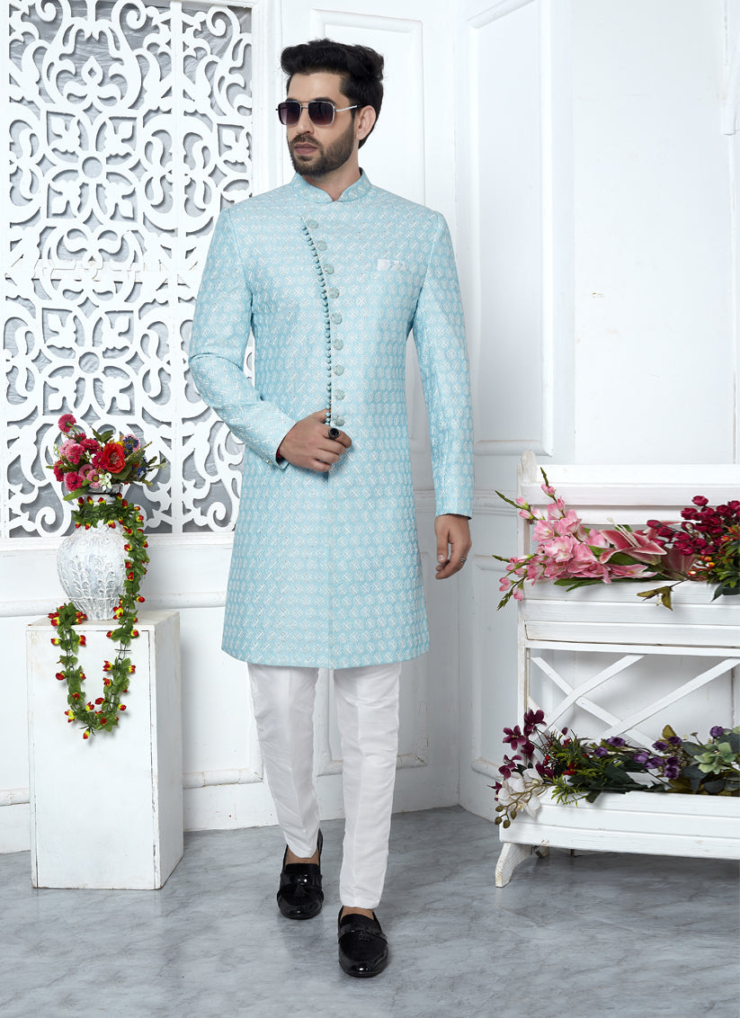 Sky Blue Art Silk Indo Western Outfit