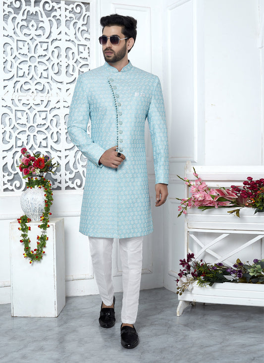 Sky Blue Art Silk Indo Western Outfit