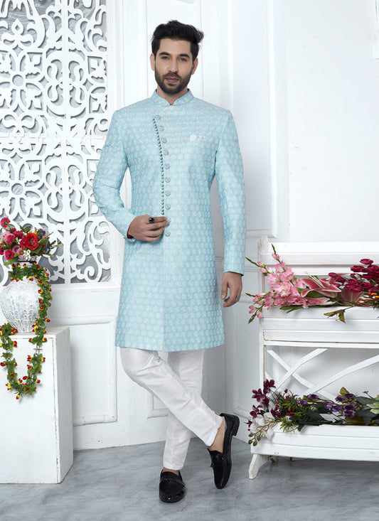 Sky Blue Art Silk Indo Western Outfit