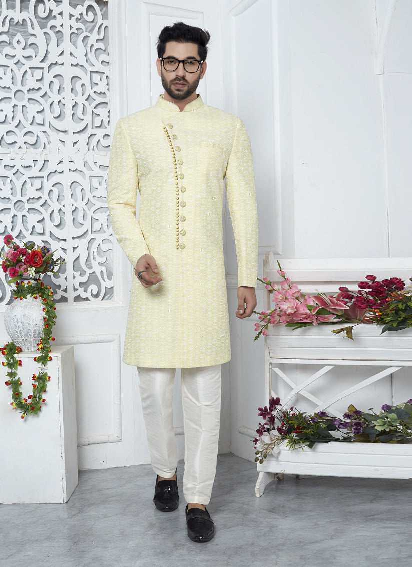 Lemon Yellow Art Silk Indo Western Outfit