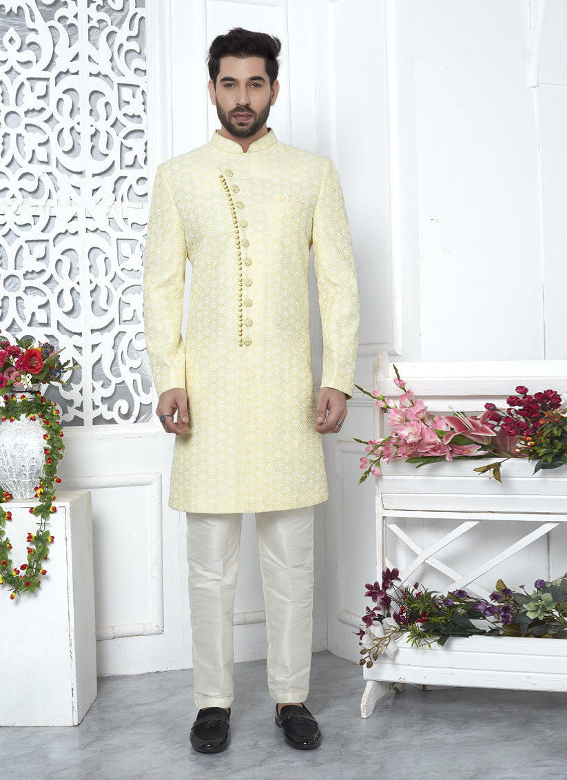 Lemon Yellow Art Silk Indo Western Outfit