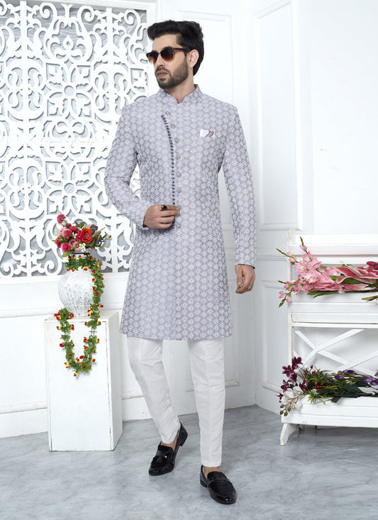 Lavender Art Silk Indo Western Outfit