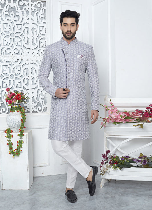 Lavender Art Silk Indo Western Outfit