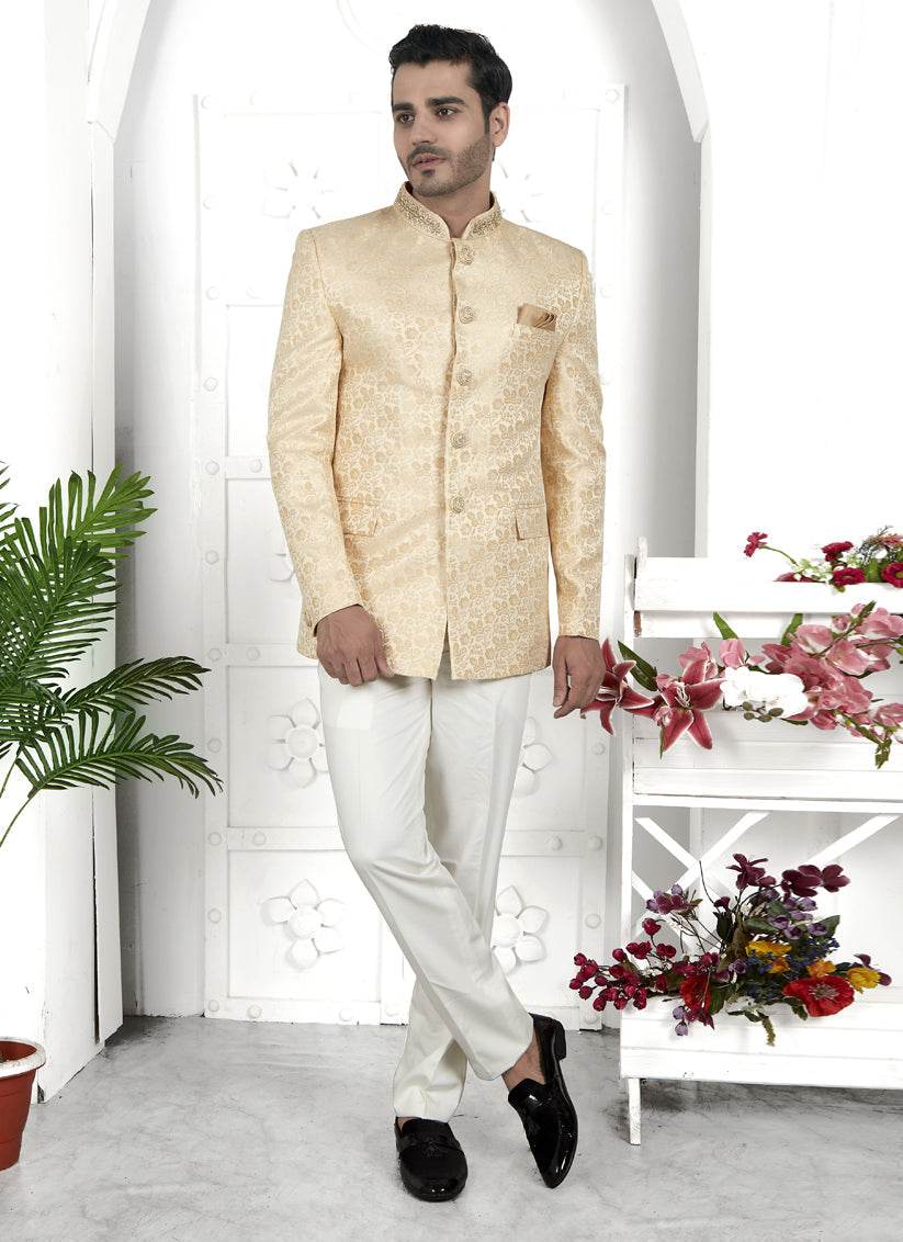 Cream Jacquard Silk Blazer