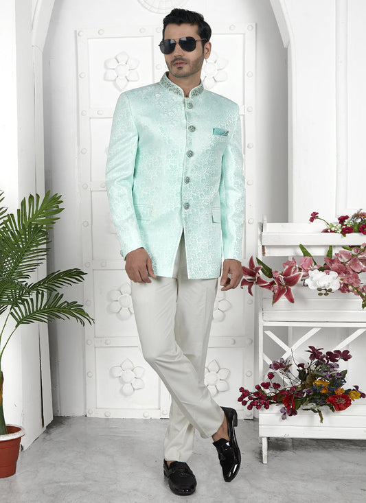 Firozi Green Jacquard Silk Blazer
