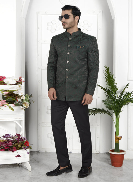 Pine Green Jacquard Silk Blazer
