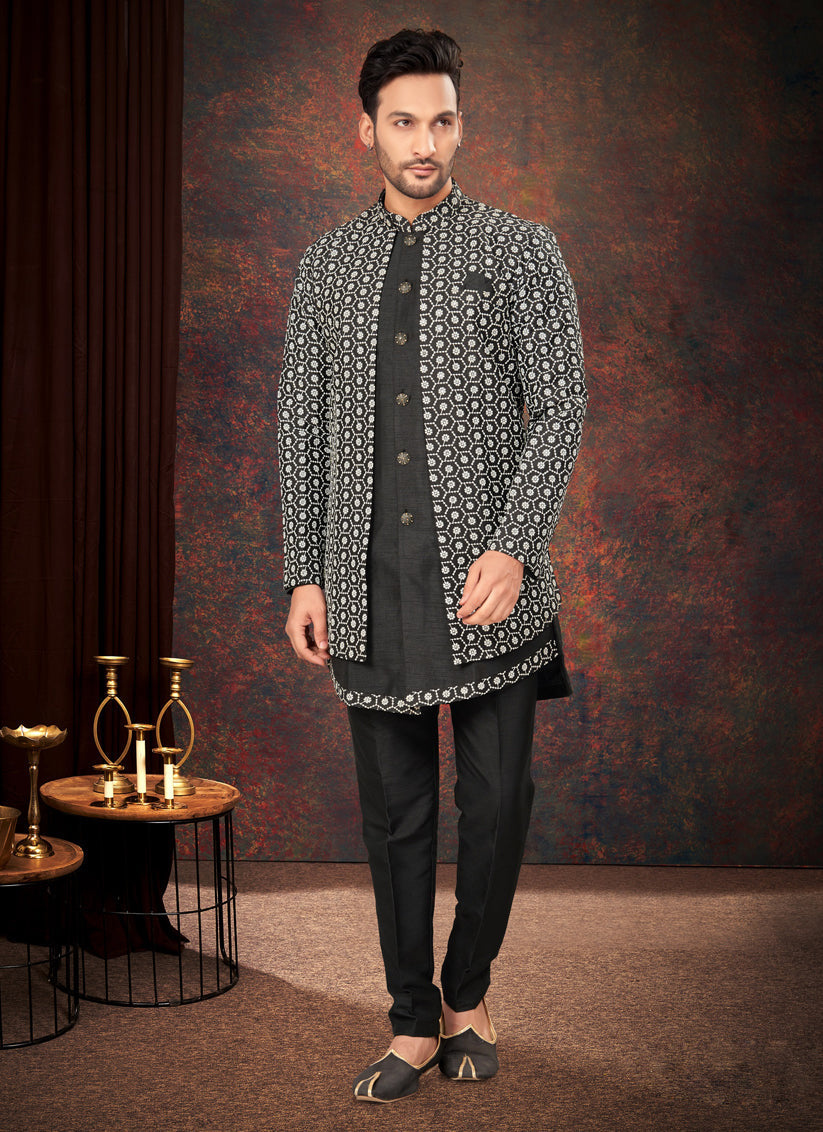 Black Mens Designer Indo Western