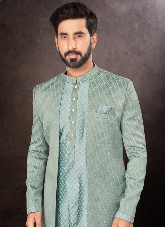 Teal Green Mens Designer Indo Western