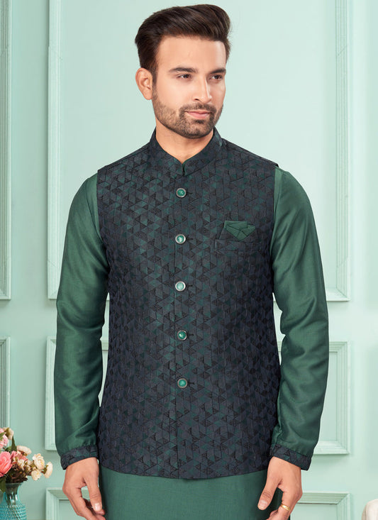 Green Mens Kurta Pajama Set With Jacket