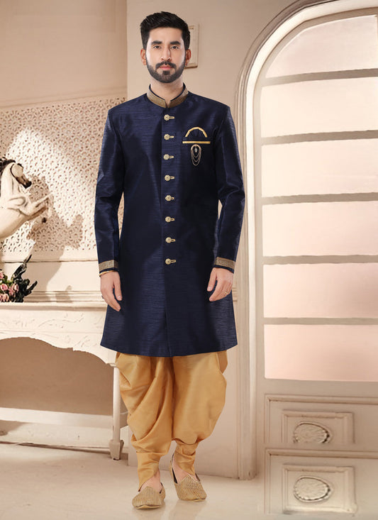 Navy Blue Designer Semi Indo Western