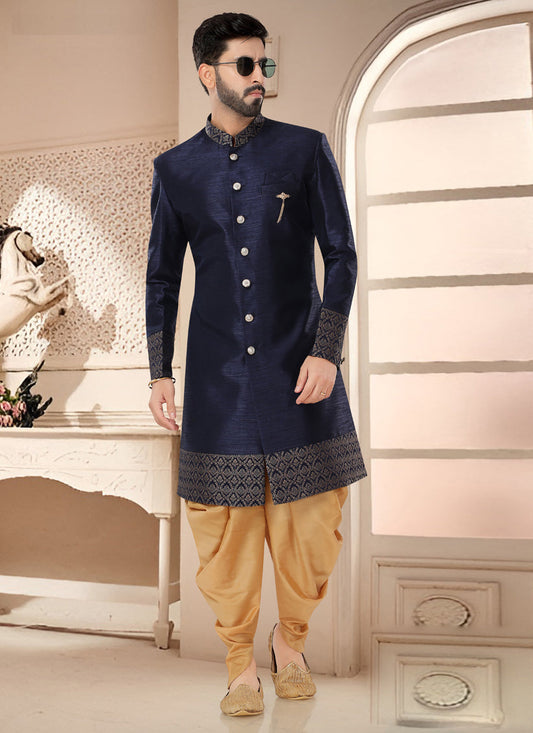 Navy Blue Designer Semi Indo Western