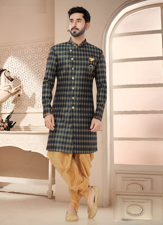 Navy Blue Designer Semi Indo Western