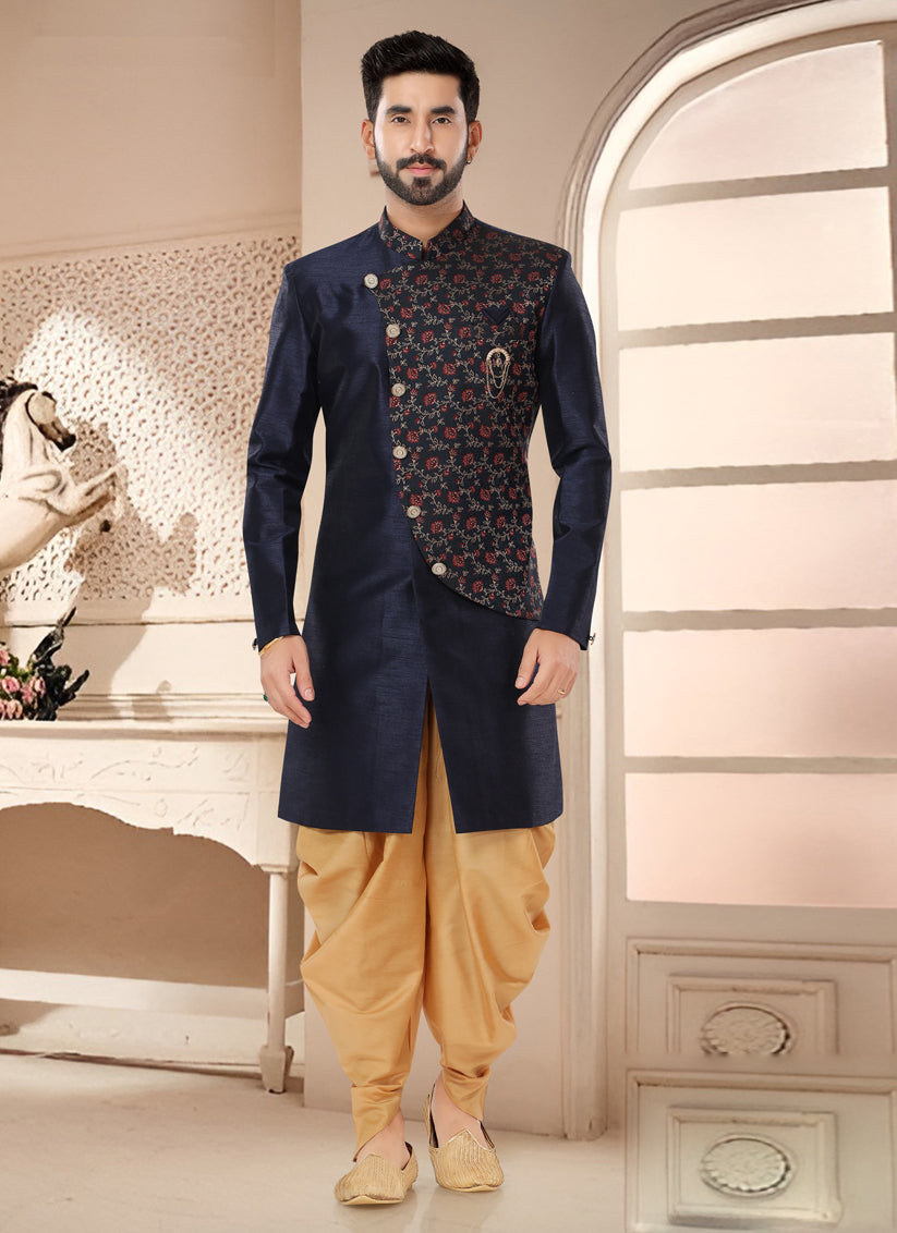 Navy Blue Designer Semi Indo Western