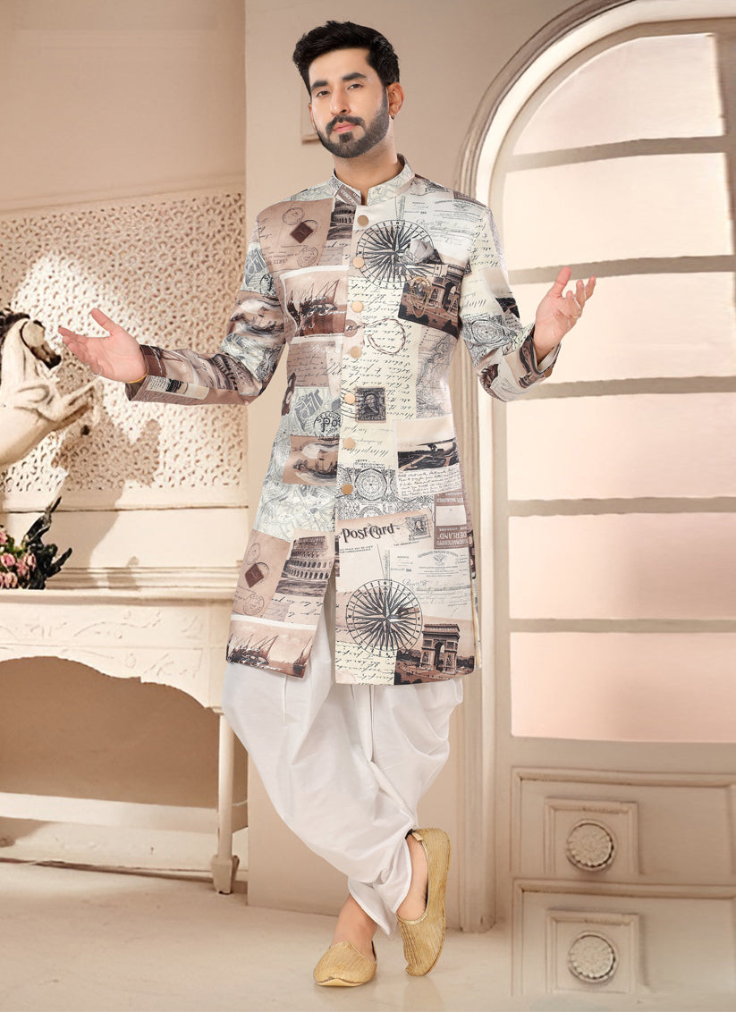 Beige Designer Semi Indo Western