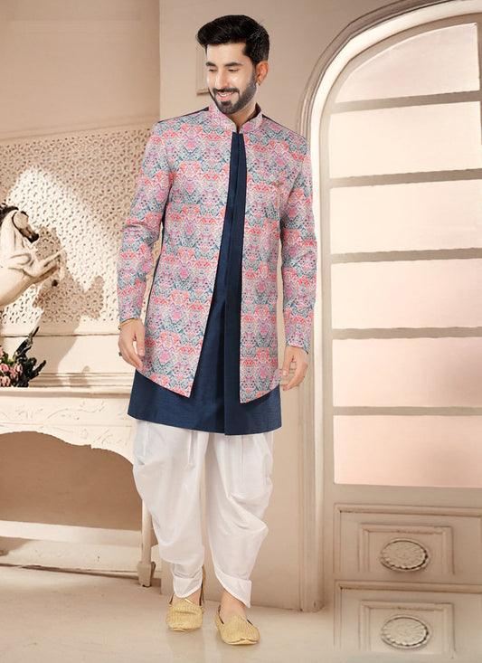 Navy Blue Designer Semi Indo Western