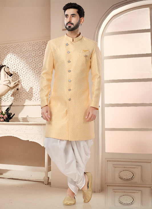 Pastel Yellow Designer Semi Indo Western