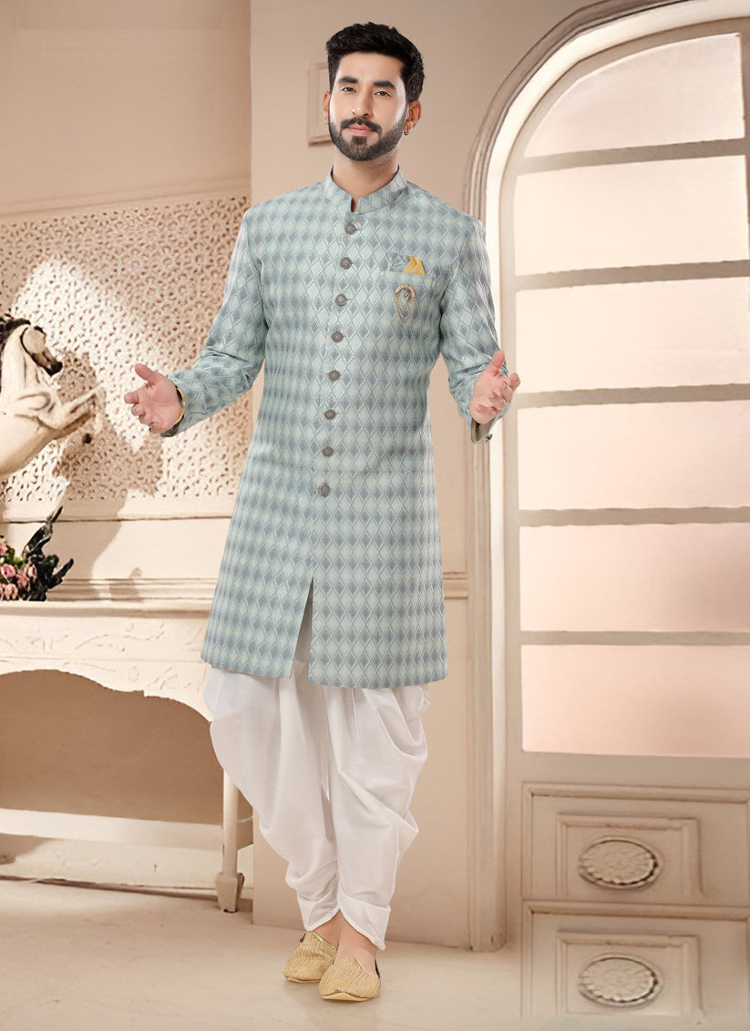 Light Blue Designer Semi Indo Western
