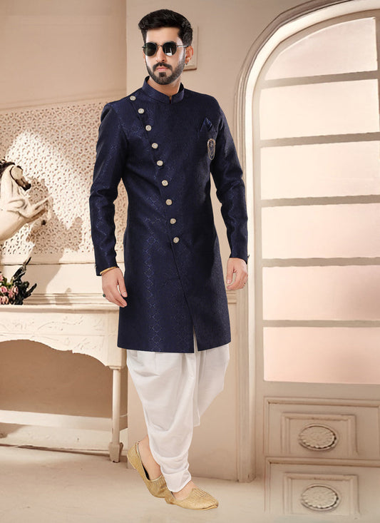 Navy Blue Designer Semi Indo Western