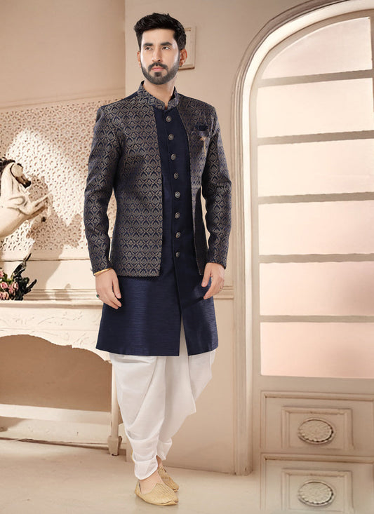 Navy Blue Designer Semi Indo Western