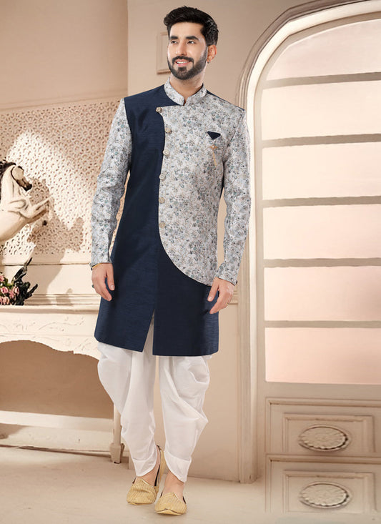 Navy Blue Designer Semi Indo Western