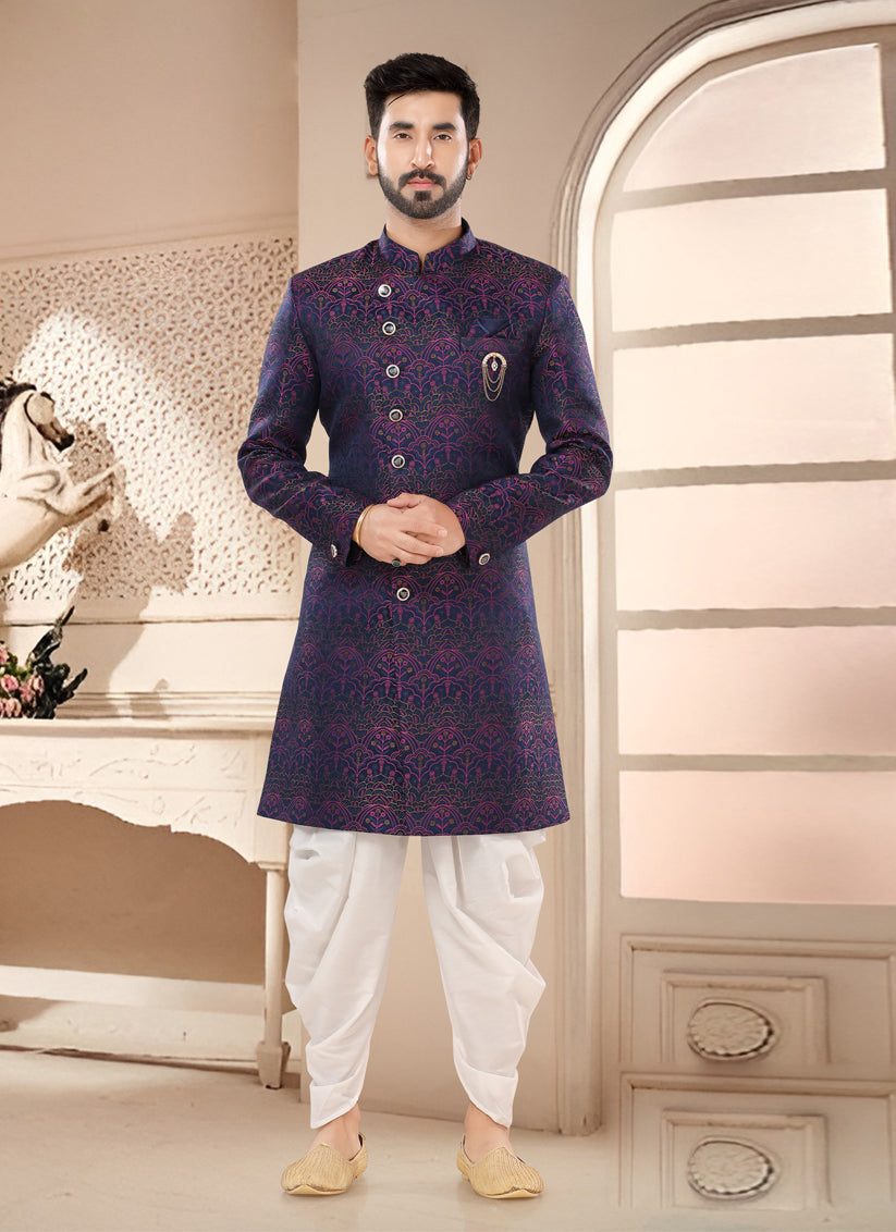 Navy Blue Designer Semi Indo Western