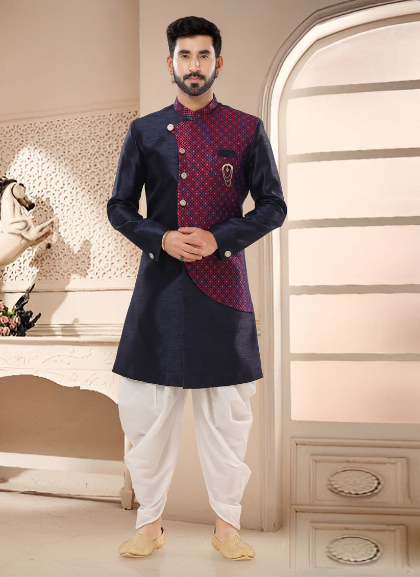 Navy Blue Designer Semi Indo Western
