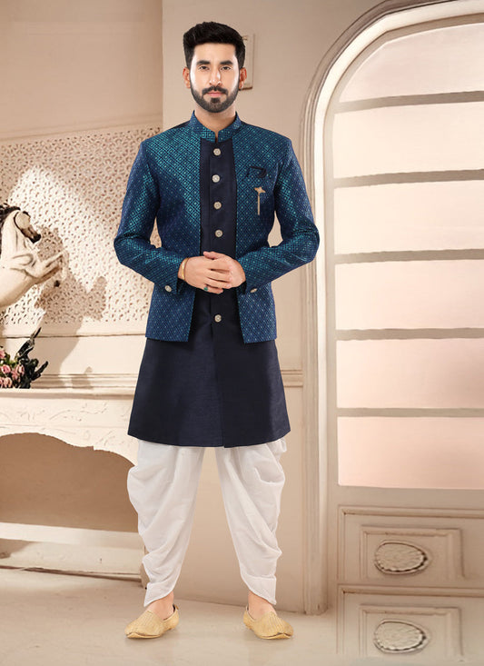 Navy Blue Designer Semi Indo Western