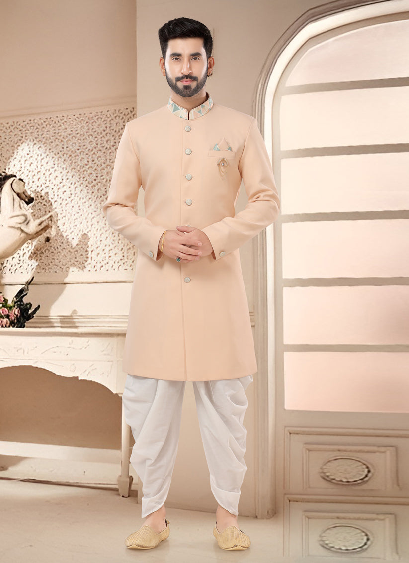 Peach Designer Semi Indo Western