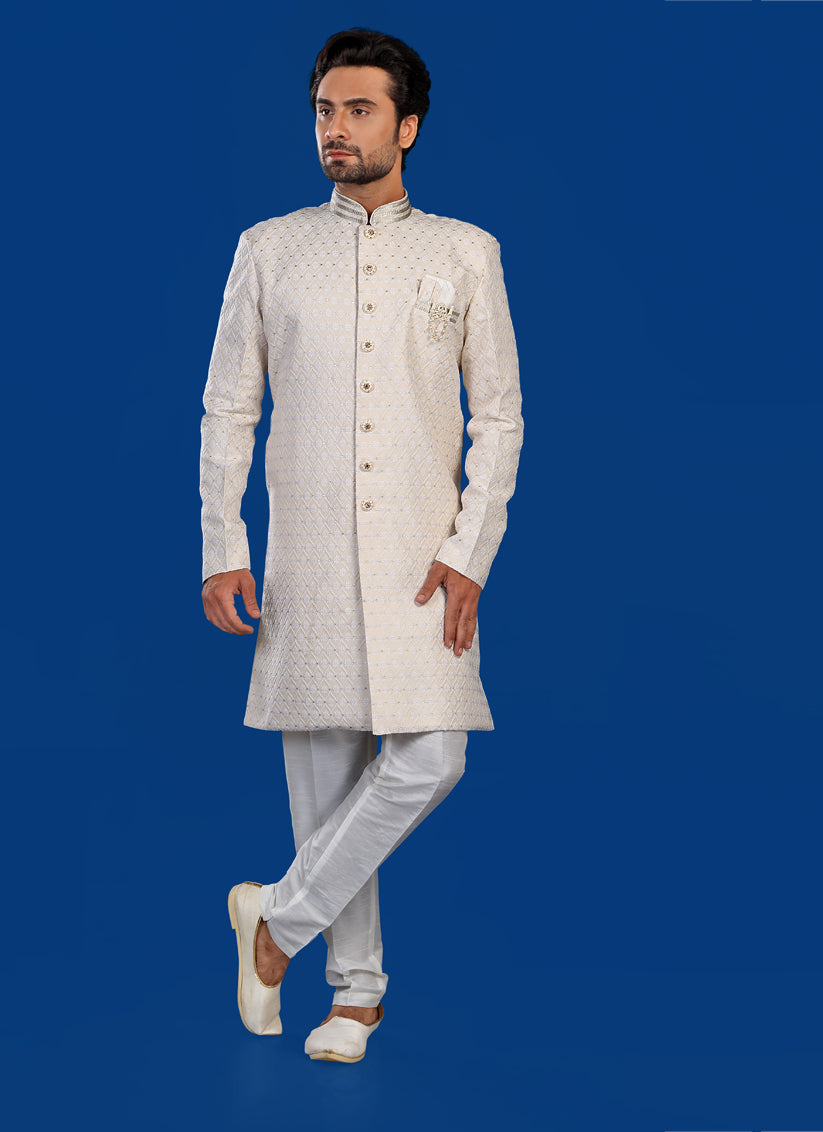 Golden Mens Semi Indowestern Outfit For Wedding