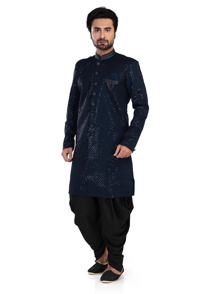 Navy Blue Mens Semi Indowestern Outfit For Wedding