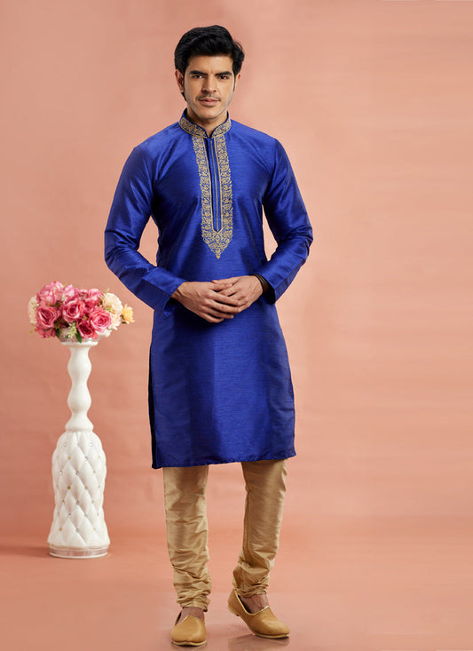Royal Blue Banarasi Art Silk Embroidered Kurta Pajama Set