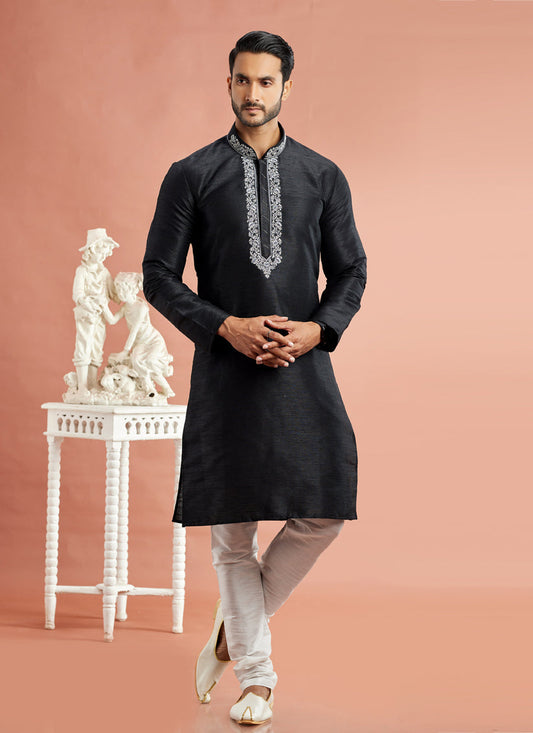 Black Banarasi Art Silk Embroidered Kurta Pajama Set