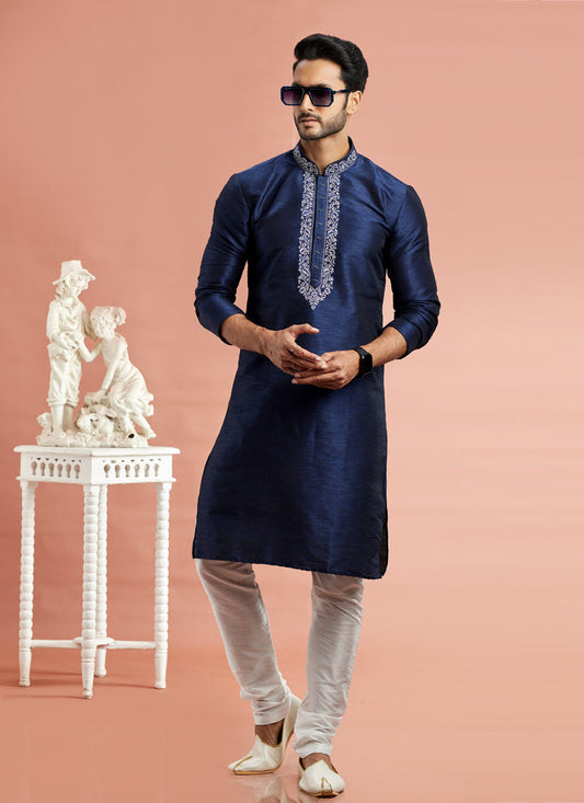 Midnight Blue Banarasi Art Silk Embroidered Kurta Pajama Set