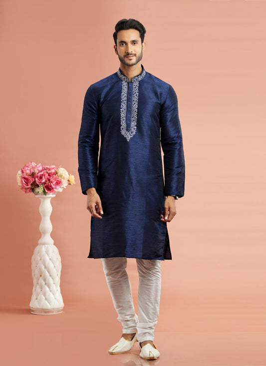 Midnight Blue Banarasi Art Silk Embroidered Kurta Pajama Set