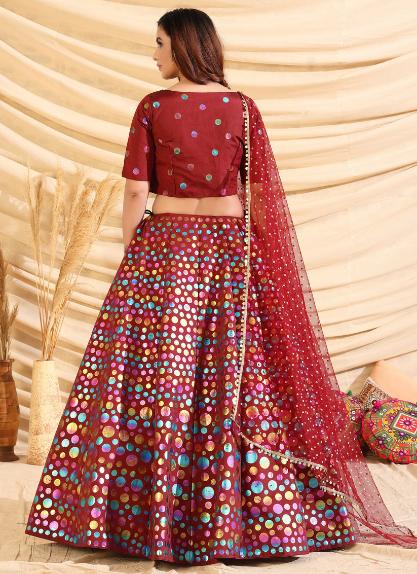 Maroon Taffeta Silk Designer Lehenga Choli