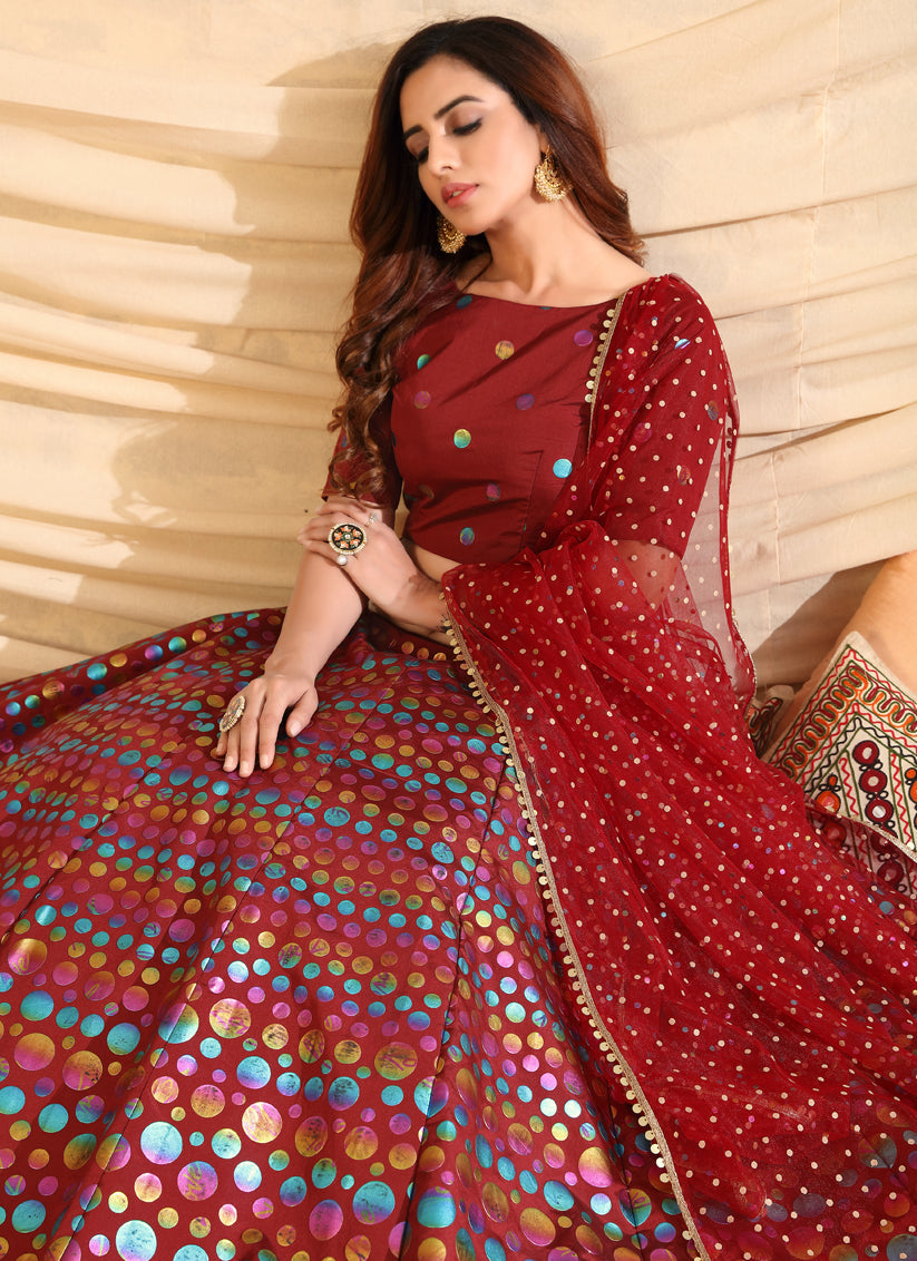 Maroon Taffeta Silk Designer Lehenga Choli