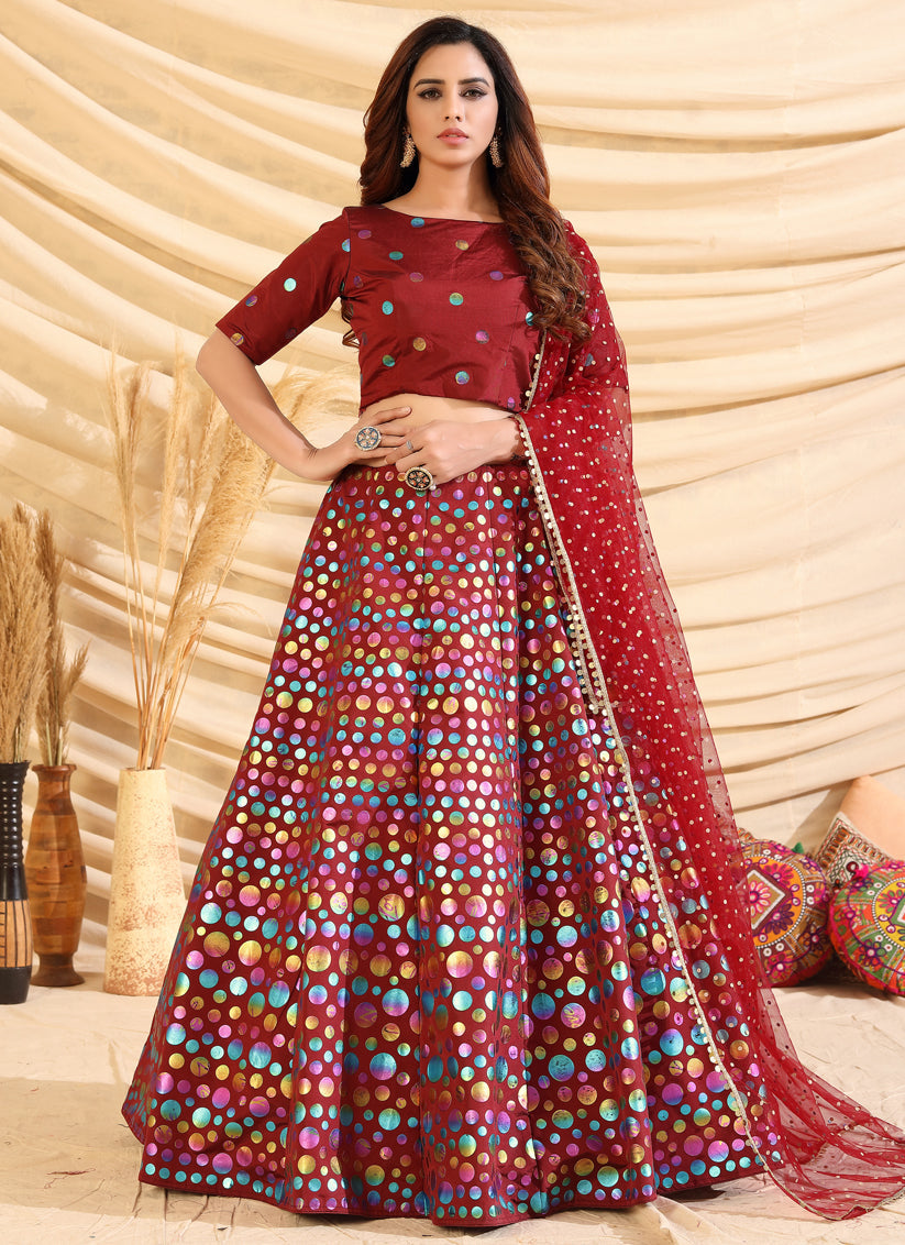 Maroon Taffeta Silk Designer Lehenga Choli