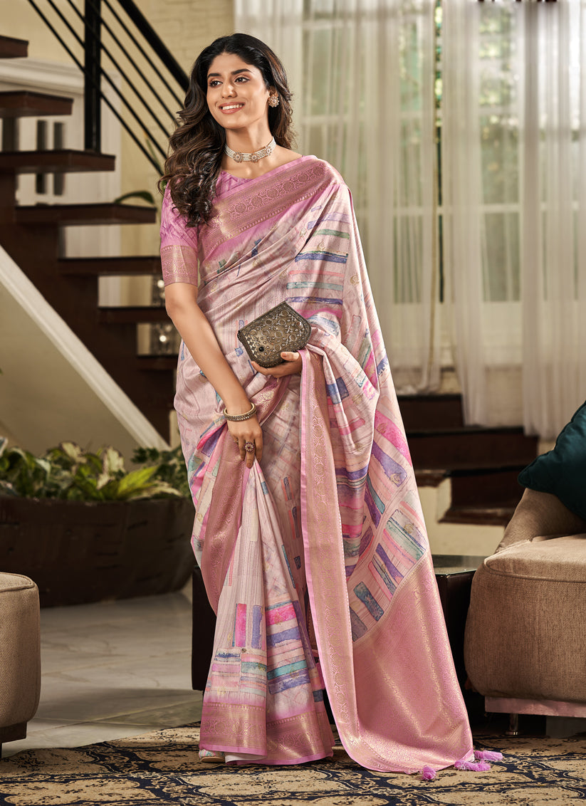 Blush Pink Soft Silk Digital Printed Saree