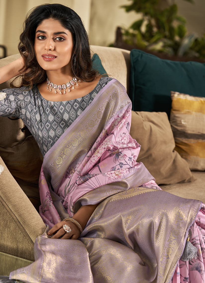 Orchid Pink Soft Silk Digital Printed Saree