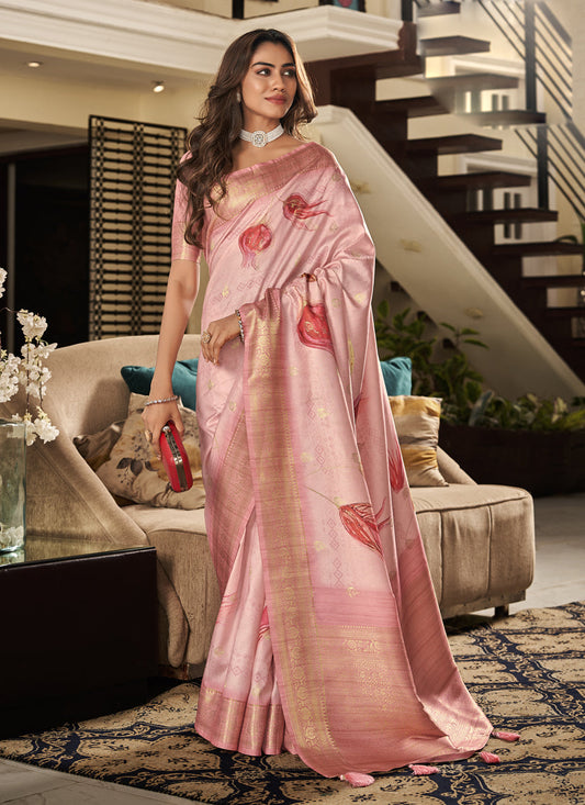 Salmon Pink Soft Silk Digital Printed Saree