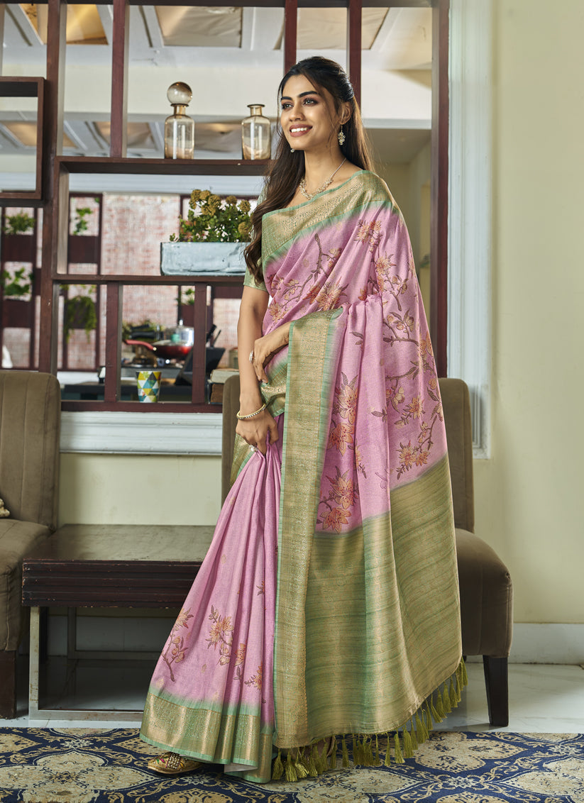Rose Pink Pure Handloom Kotha Silk Saree